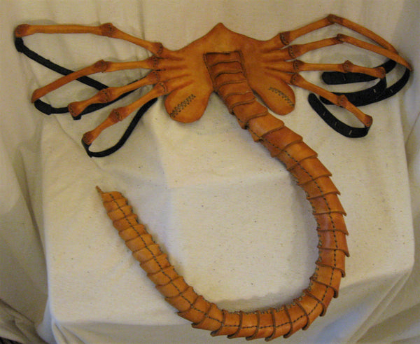 Hand Sewn and Dyed Leather Facehugger Mask