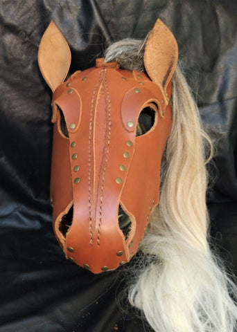 Brown Leather Pony Hood With Mane
