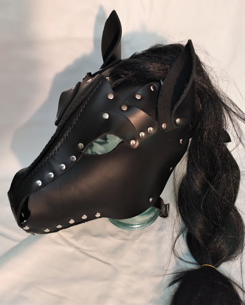 Hand Made Black Leather Pony Hood