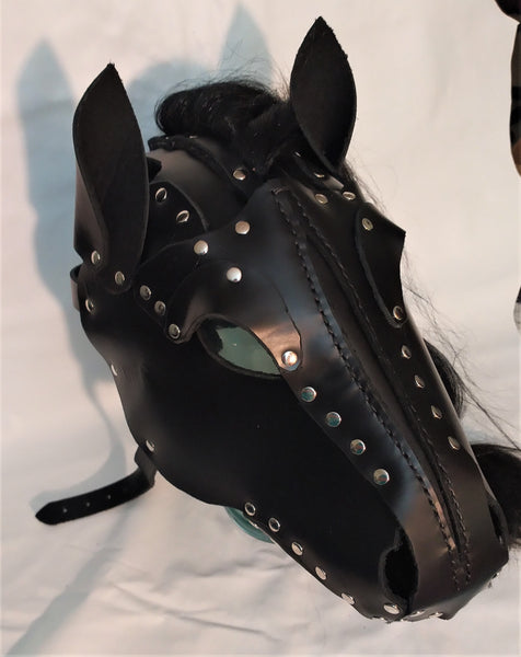 Hand Made Black Leather Pony Hood