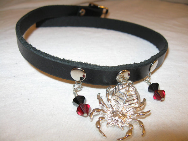 Leather Choker with Spider Pendant