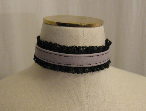 Lavender Leather and Black Lace Choker