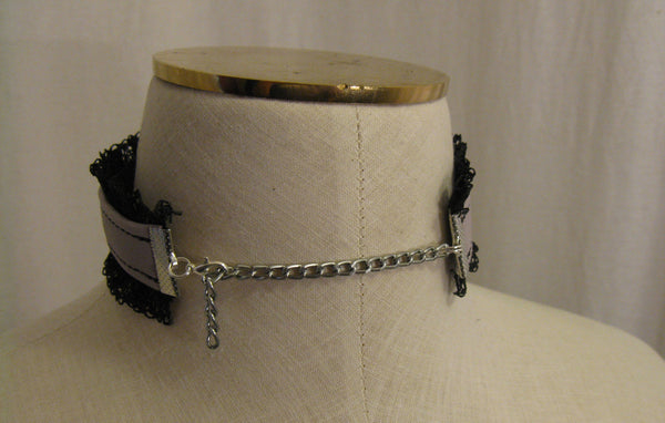 Lavender Leather and Black Lace Choker