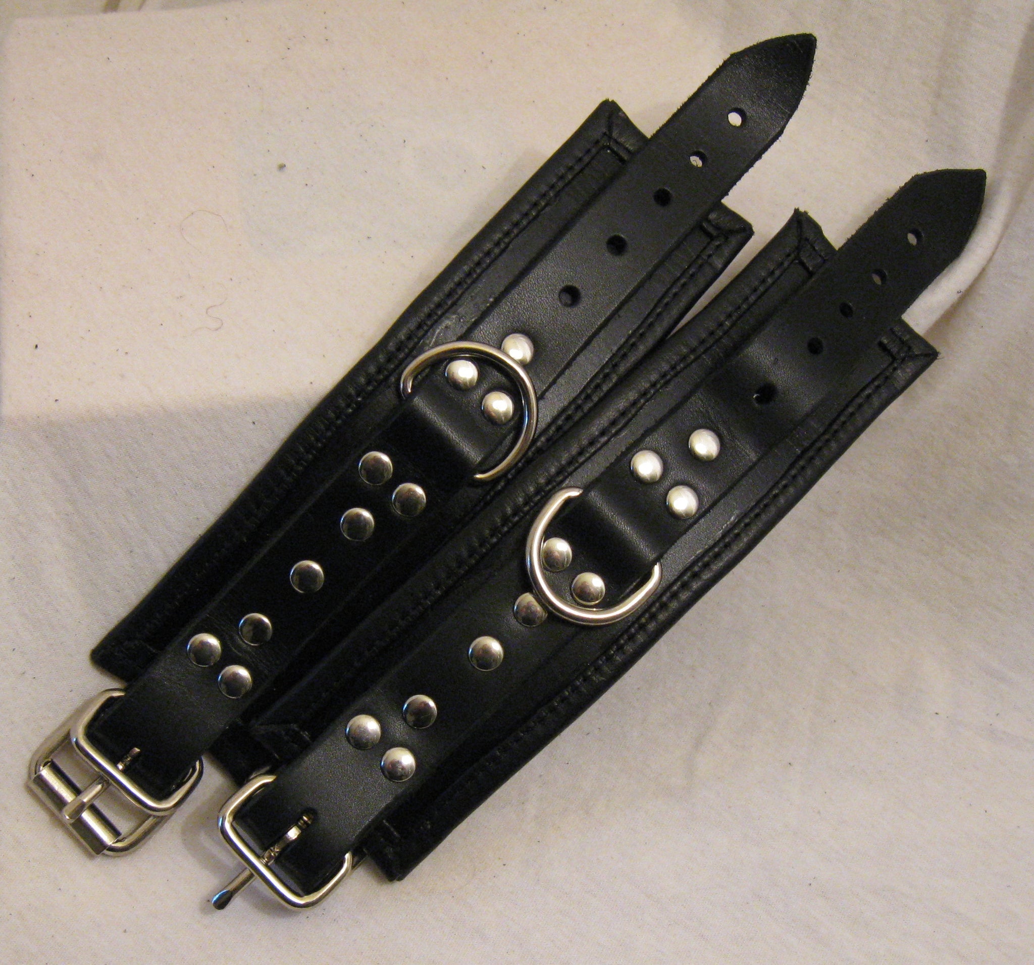 2" Wide Leather Lined Wrist Cuffs with Steel D ring and 1" Strap