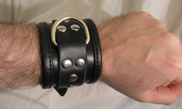 2" Wide Leather Lined Wrist Cuffs with Steel D ring and 1" Strap