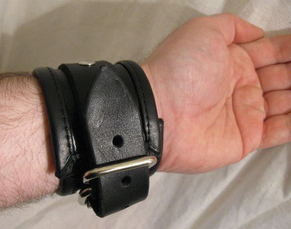 2" Wide Leather Lined Wrist Cuffs with Steel D ring and 1" Strap