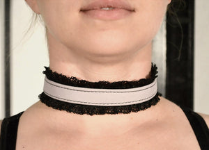 Lavender Leather and Black Lace Choker