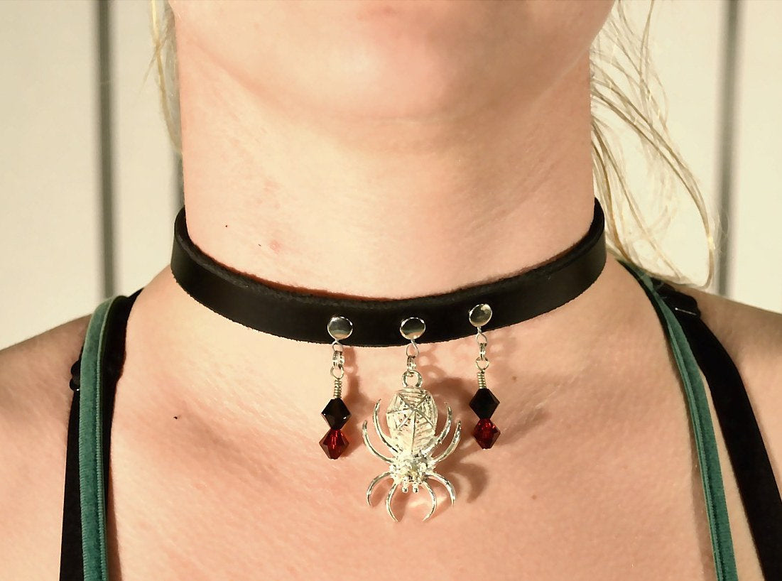 Leather Choker with Spider Pendant