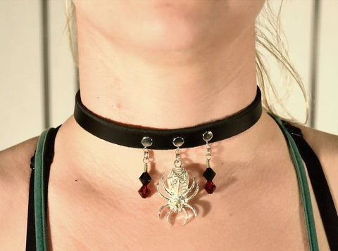 Leather Choker with Spider Pendant