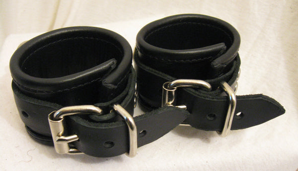 2" Wide Leather Lined Wrist Cuffs with Steel D ring and 1" Strap