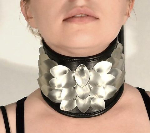 Aluminum and Leather Dragon Scale Wide Costume Collar