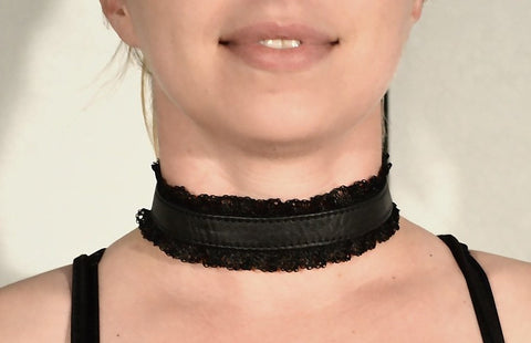Black Leather and Lace Gothic Choker