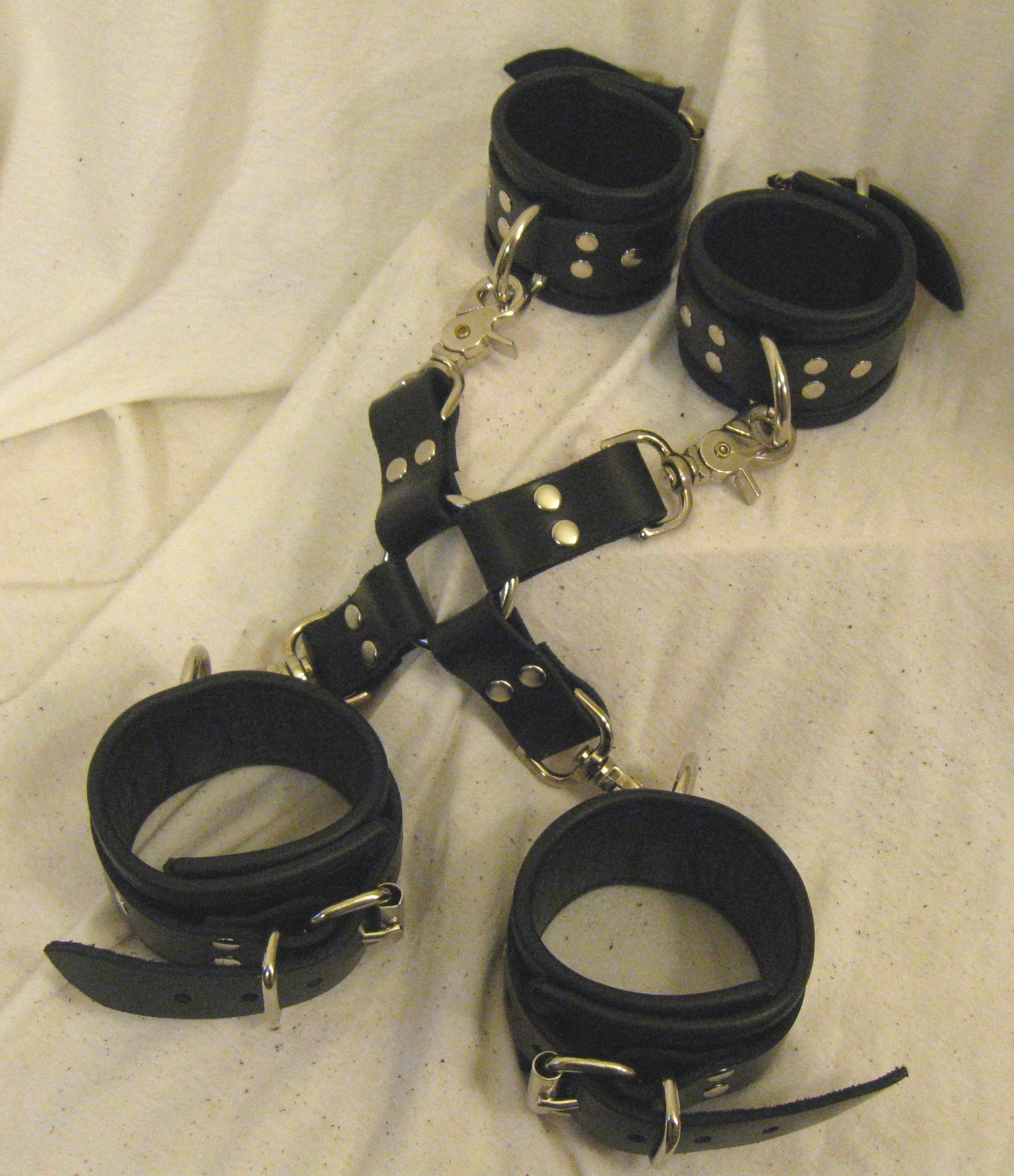Matching Leather Wrist/Ankle Cuff Combos With Hogtie!