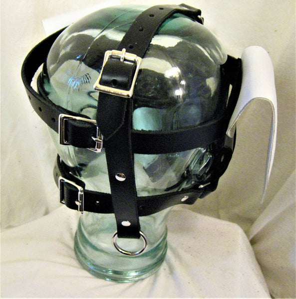 White and Black Hand Made Leather Floppy-Eared Puppy Hood