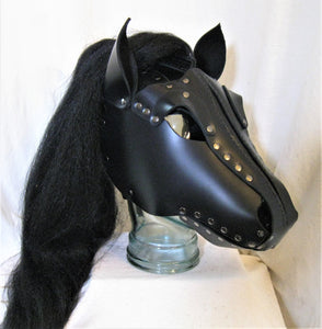 Hand Made Black Leather Pony Hood