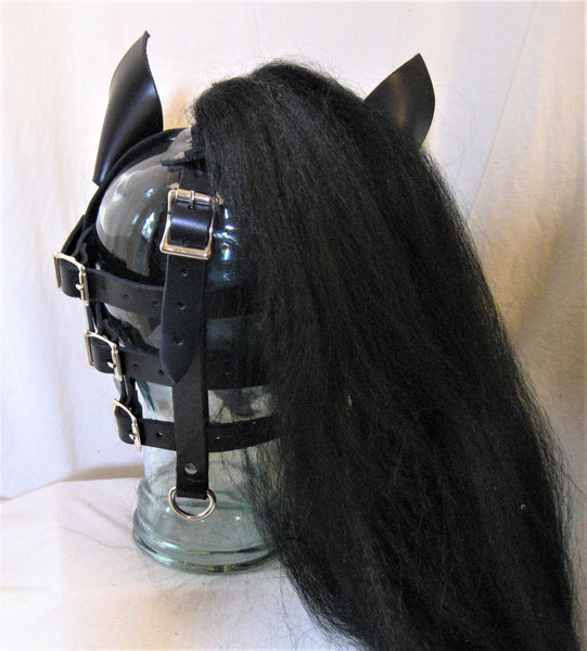 Hand Made Black Leather Pony Hood