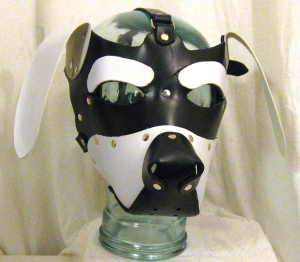 White and Black Hand Made Leather Floppy-Eared Puppy Hood