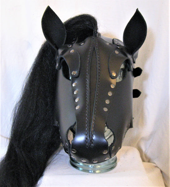 Hand Made Black Leather Pony Hood