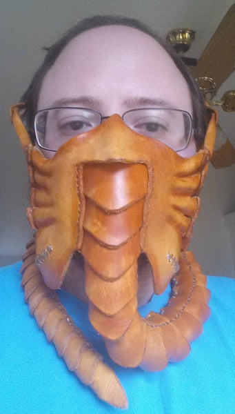 Hand Sewn and Dyed Leather Facehugger Mask