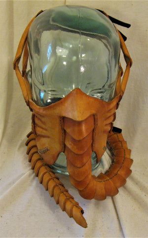 Hand Sewn and Dyed Leather Facehugger Mask