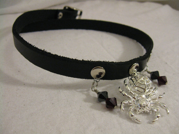 Leather Choker with Spider Pendant