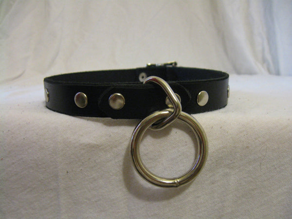 Leather Choker/Collar with Center Ring